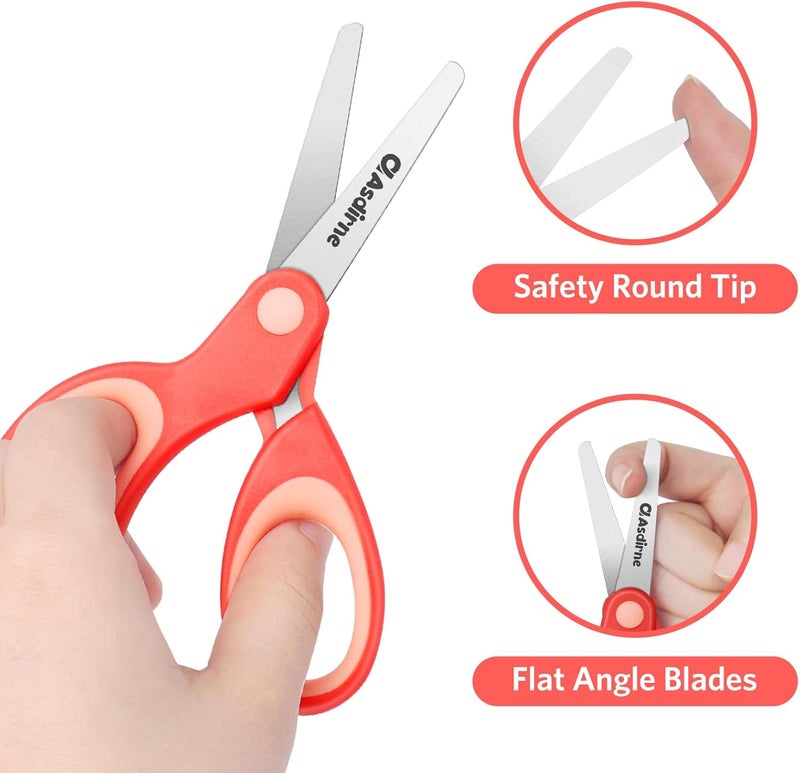Asdirne Left Kids Scissors, Safety Children Scissors with Blunt Tip Stainless Steel Blades and Soft Grip, Great for Home and School, Assorted Color, 13.5cm, 3 Pack - Image 3